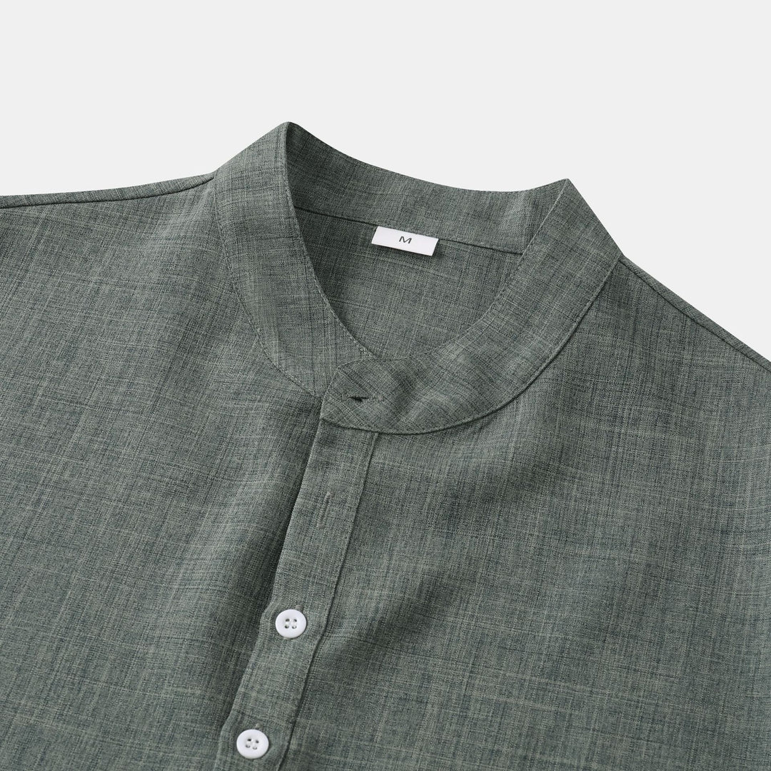 Herren Kurzarmhemd mit modernem Henley-Ausschnitt und strukturierter Oberfläche Echoarchiv