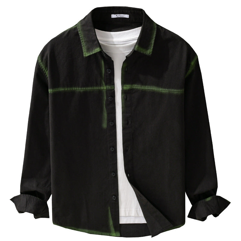 Herren Hemdjacke im Oversize-Stil mit verwaschenen Kanten und klassischem Kentkragen Echoarchiv