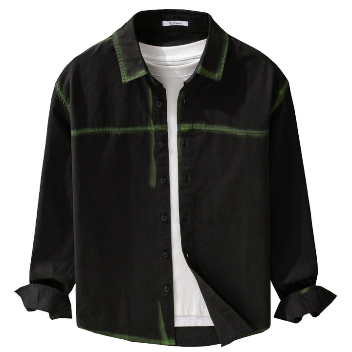 Herren Hemdjacke im Oversize-Stil mit verwaschenen Kanten und klassischem Kentkragen Echoarchiv