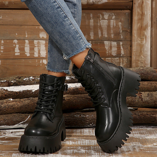 Damen Robuste Schnürstiefel mit Stylischem Profilsohle Echoarchiv