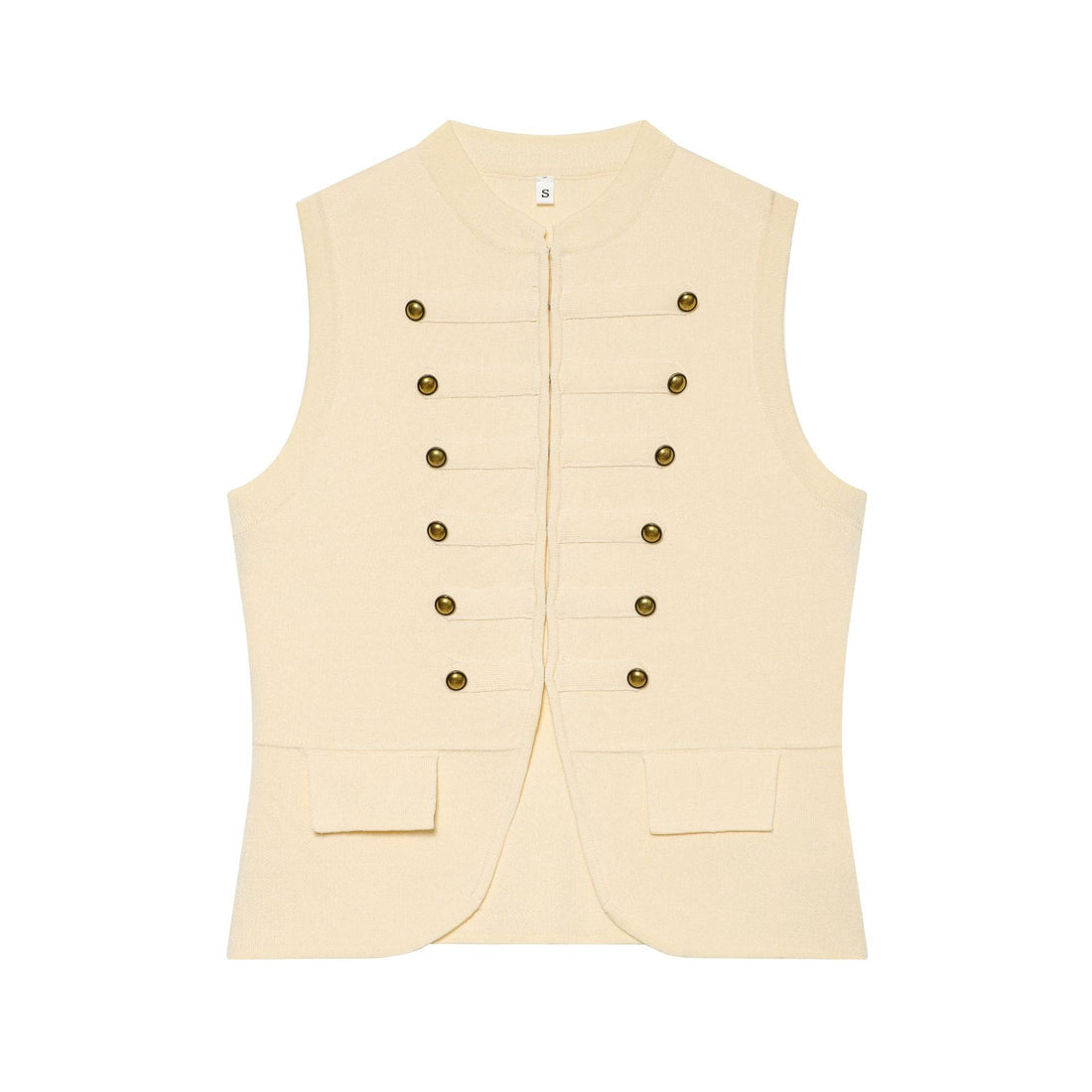 Damen Strickweste im Military‑Stil mit goldenen Zierknöpfen Echoarchiv