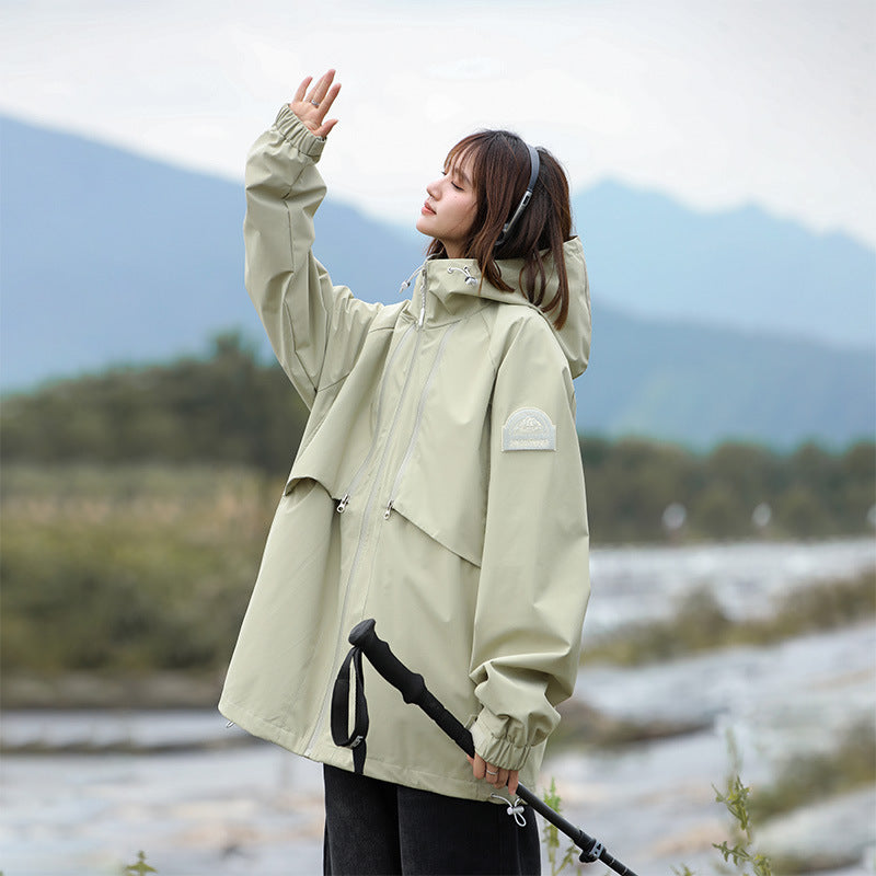 Damen Leichte Wasserabweisende Oversized Funktions-Outdoorjacke mit Kapuze Echoarchiv