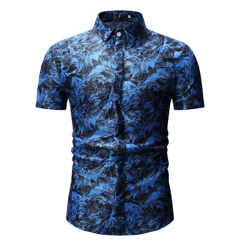 Herren Kurzarm-Hemd mit floralen Mustern und Knopfdetails Echoarchiv