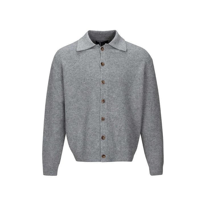 Herren Strukturiertes Strickcardigan mit Hemdkragen und durchgehender Knopfleiste Echoarchiv