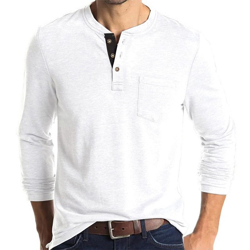 Herren Langarmshirt mit modernem Henley-Kragen und Brusttasche Echoarchiv