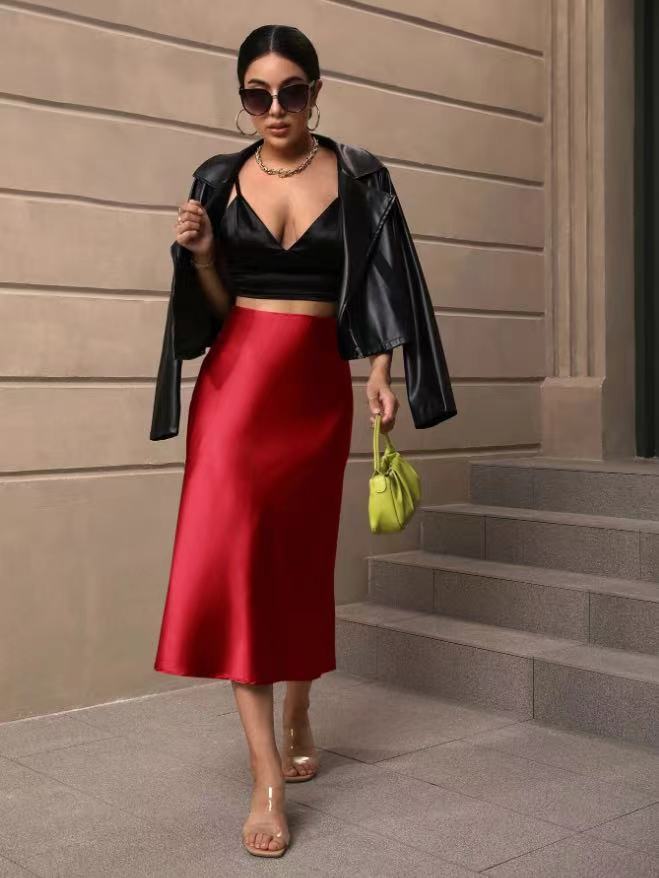 Damen Satin Rock mit schwingendem Saum und elegantem Schnitt Echoarchiv