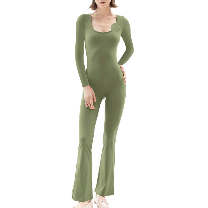 Damen figurbetonter Jumpsuit mit langen Ärmeln und Skulptur-Details Echo Archiv