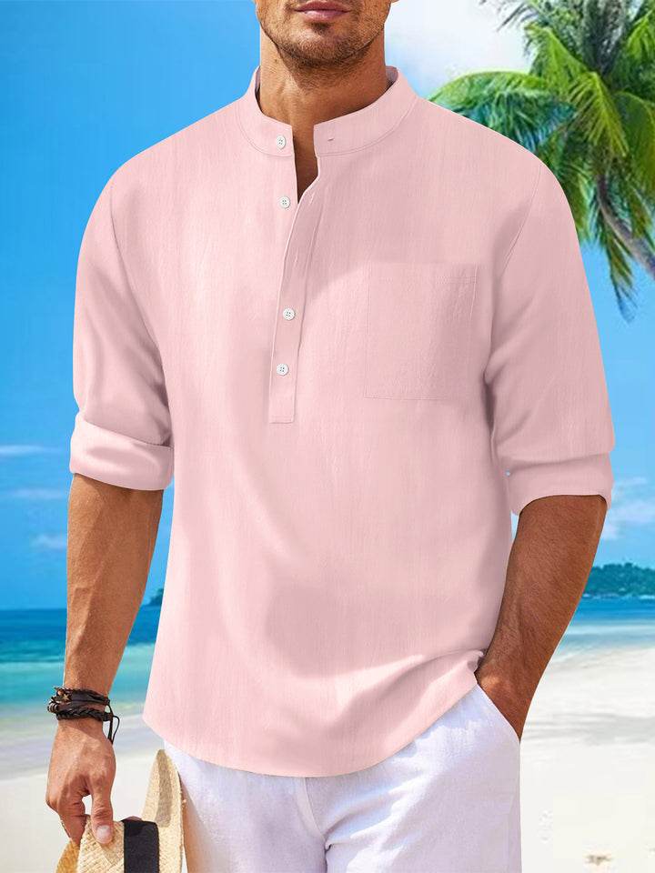 Herren Langarmhemd mit modernem Stehkragen und praktischer Brusttasche Echoarchiv