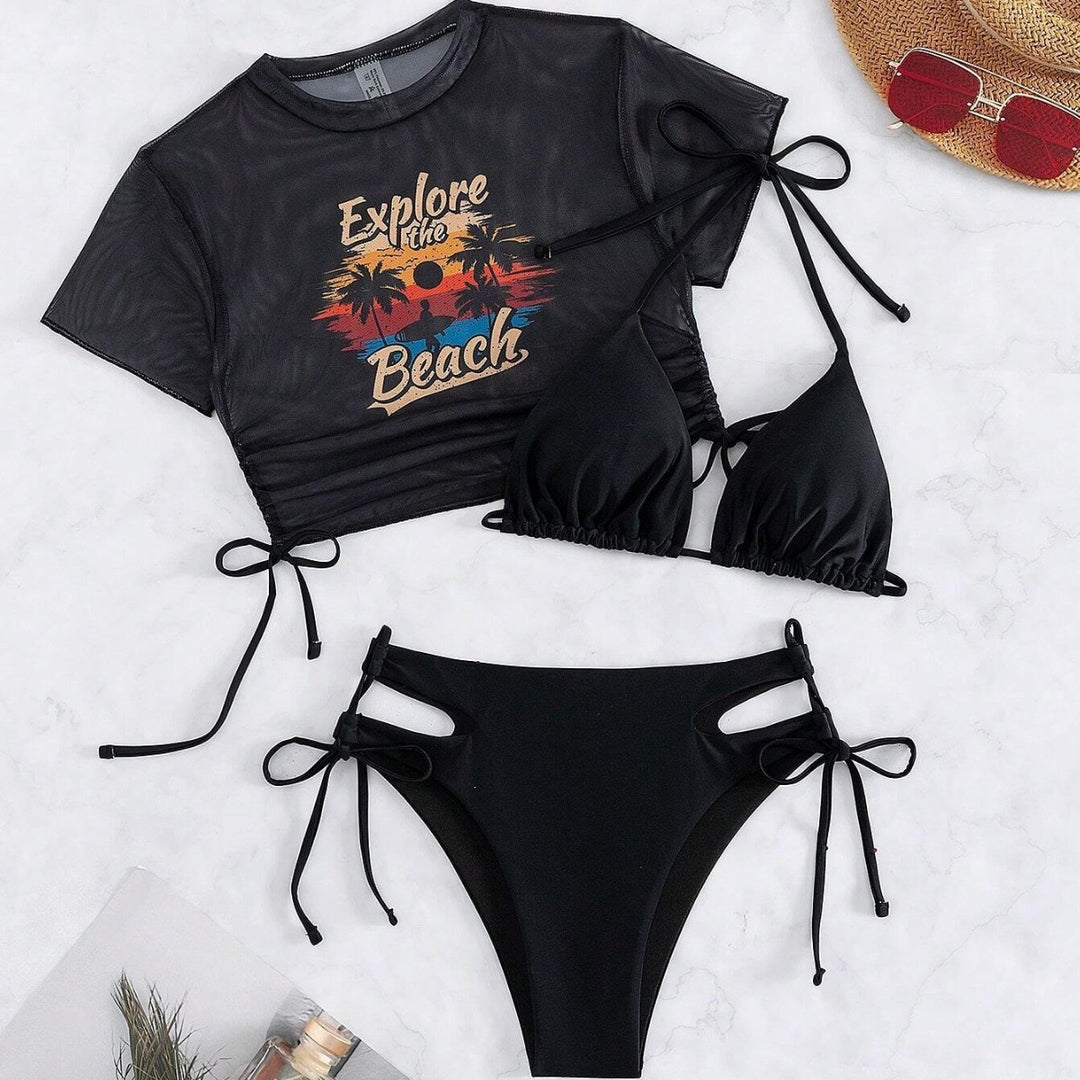 Damen Sportiv transparentes Strand-Top mit grafischem Druck Echo Archiv