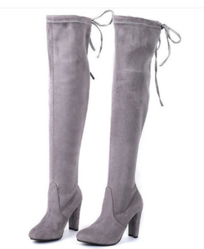 Damen  Overknee-Stiefel aus Veloursleder mit elastischem Schaft und mittelhohem Blockabsatz Echo Archiv