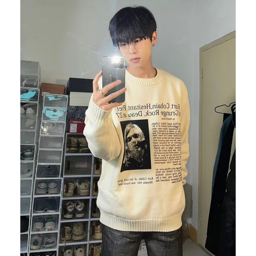 Herren Lässiger Oversized Pullover mit grafischem Print Echoarchiv