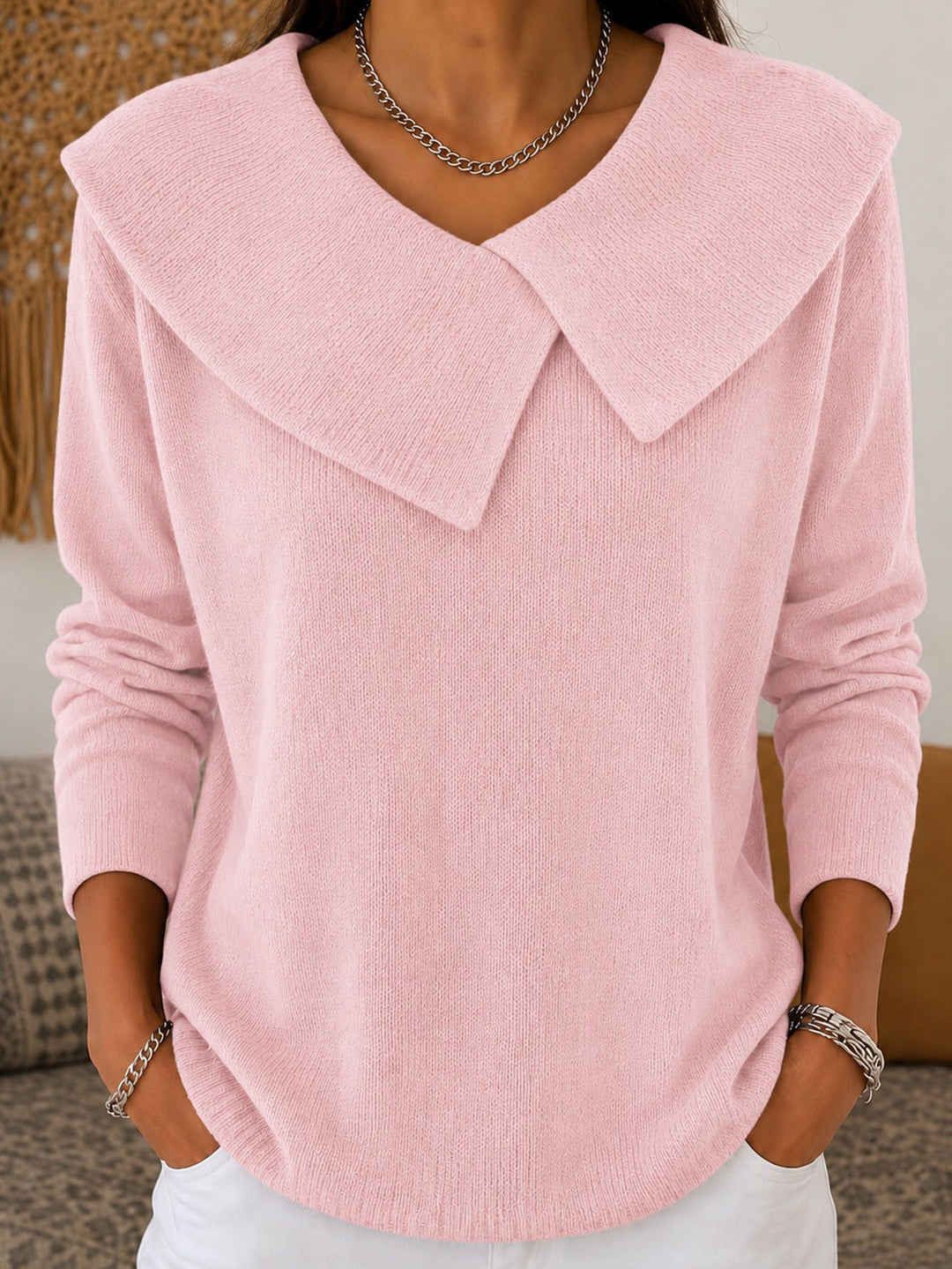 Damen Grobgestrickter Strickpullover mit übergroßem Matrosenkragen – Mavelle