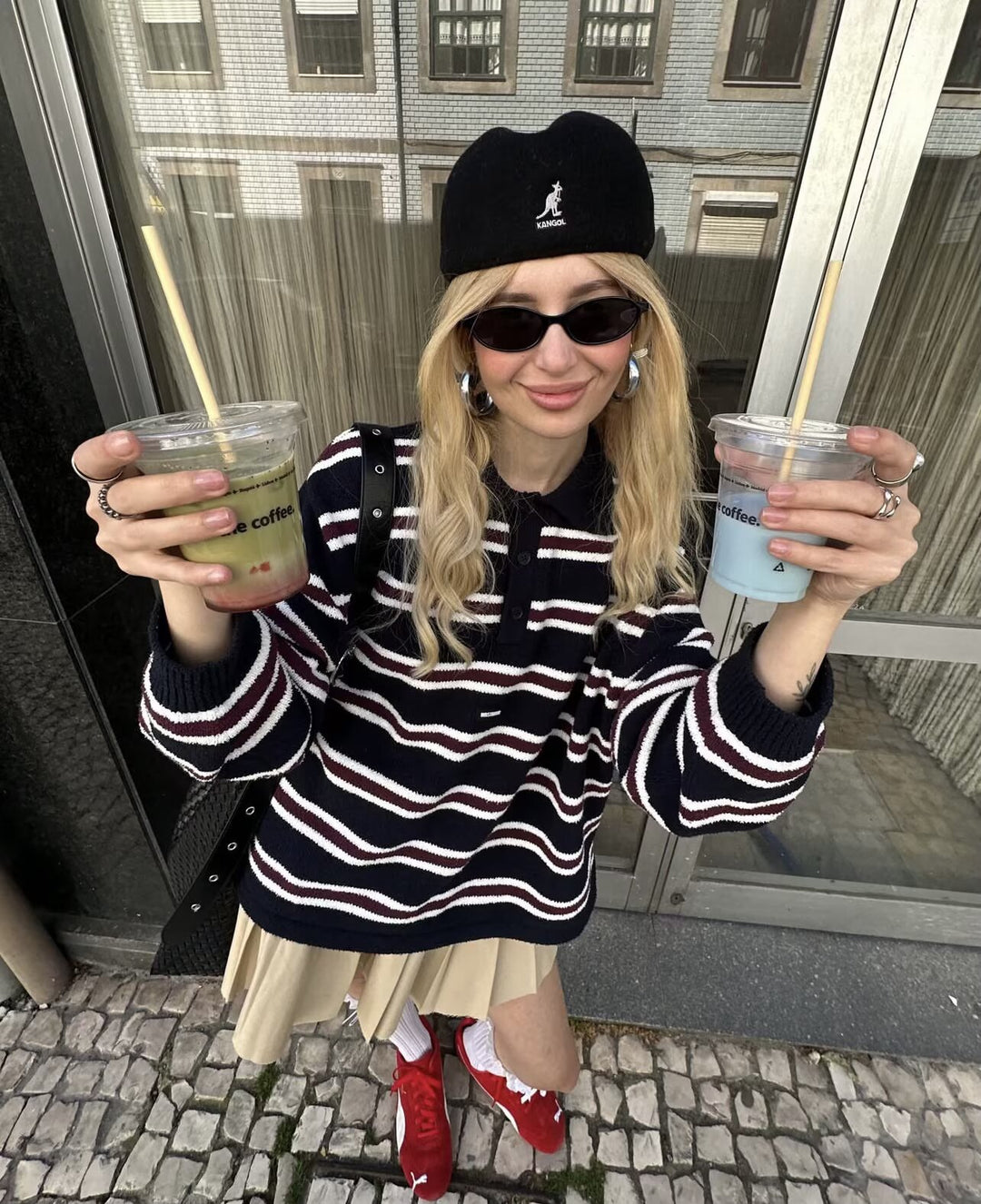 Damen Gestreifter Oversize-Strickpullover mit Polokragen und Rippbündchen Echoarchiv