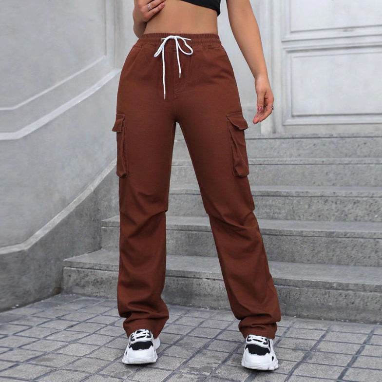 Damen taillenhohe Cargo-Jogginghose mit weitem Bein und Kordelzug Echo Archiv