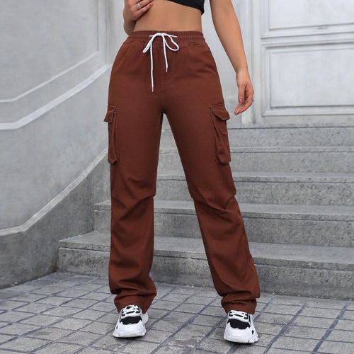Damen taillenhohe Cargo-Jogginghose mit weitem Bein und Kordelzug Echo Archiv