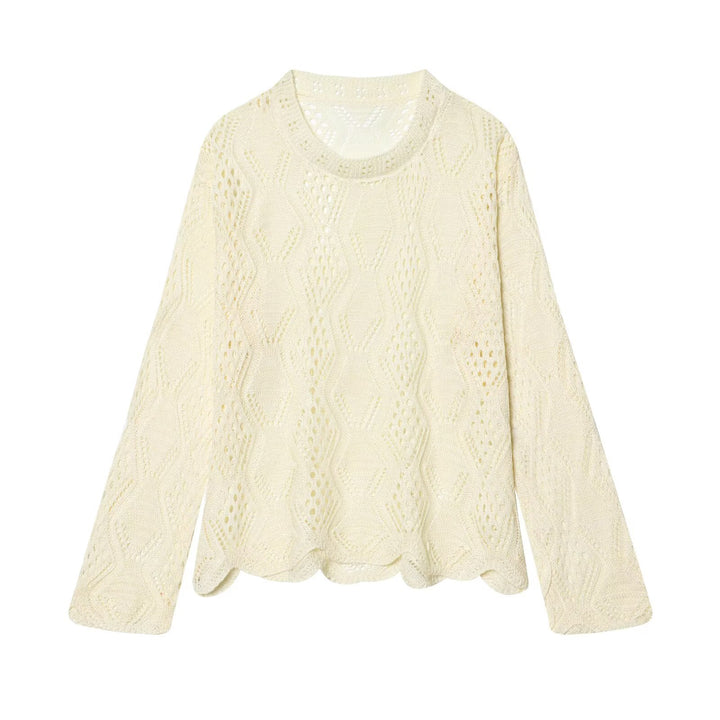 Damen Lochstrick-Pullover mit Zopfmuster und geschwungenem Saum Echo Archiv