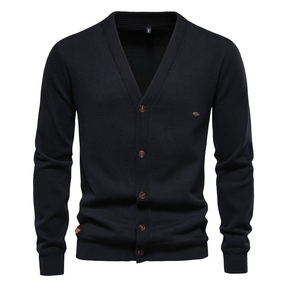 Herren Strickjacke mit V-Ausschnitt und modischen Holzknöpfen Echoarchiv