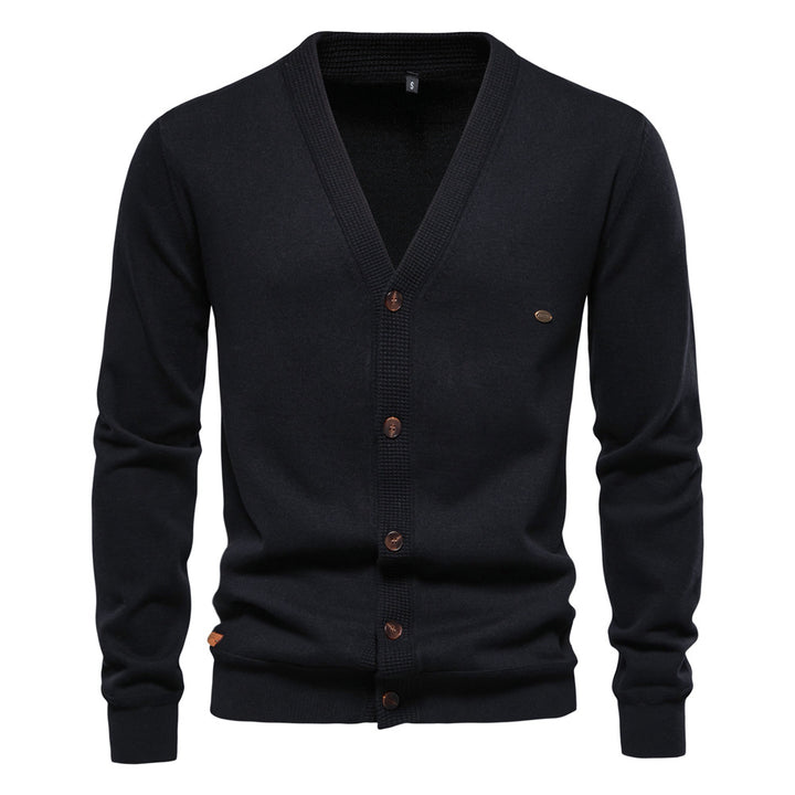 Herren Strickjacke mit V-Ausschnitt und modischen Holzknöpfen Echoarchiv