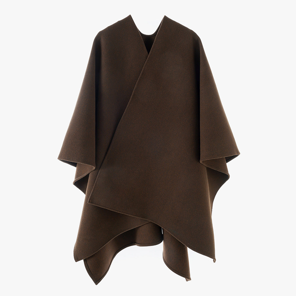 Damen Oversize Filz‑Cape mit Wickeloptik und verdeckter Kantenverarbeitung – Avérine