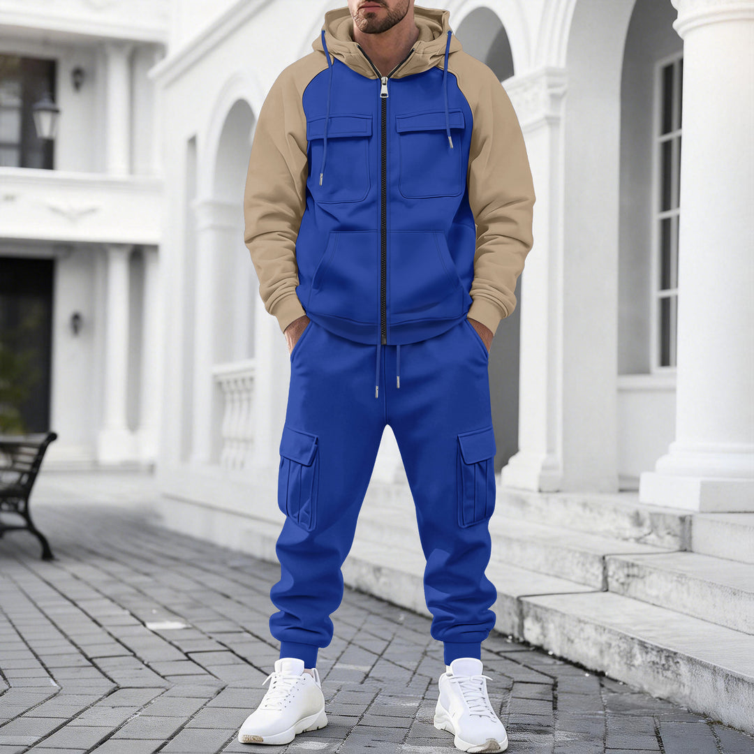 Herren Kapuzen-Sweatset mit Reißverschluss und funktionaler Cargohose – Cavarno