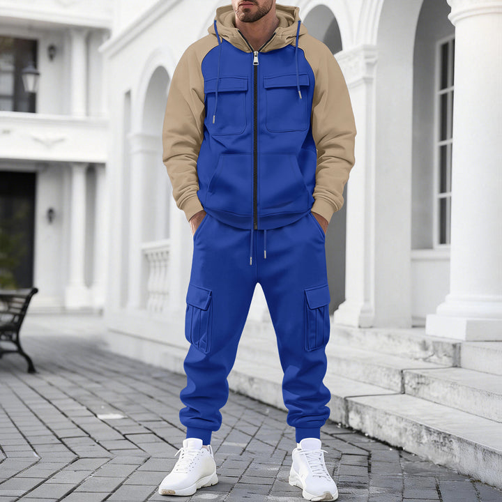 Herren Kapuzen-Sweatset mit Reißverschluss und funktionaler Cargohose – Cavarno
