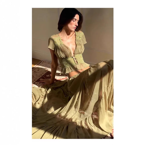 Damen Luftiges Maxikleid mit eleganten Rüschen und transparenter Optik Echo Archiv