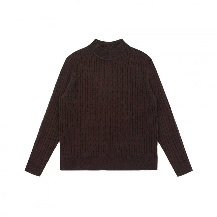Unisex Oversize Zopfmuster-Pullover mit kurzem Stehkragen und geripptem Saum Echo Archiv