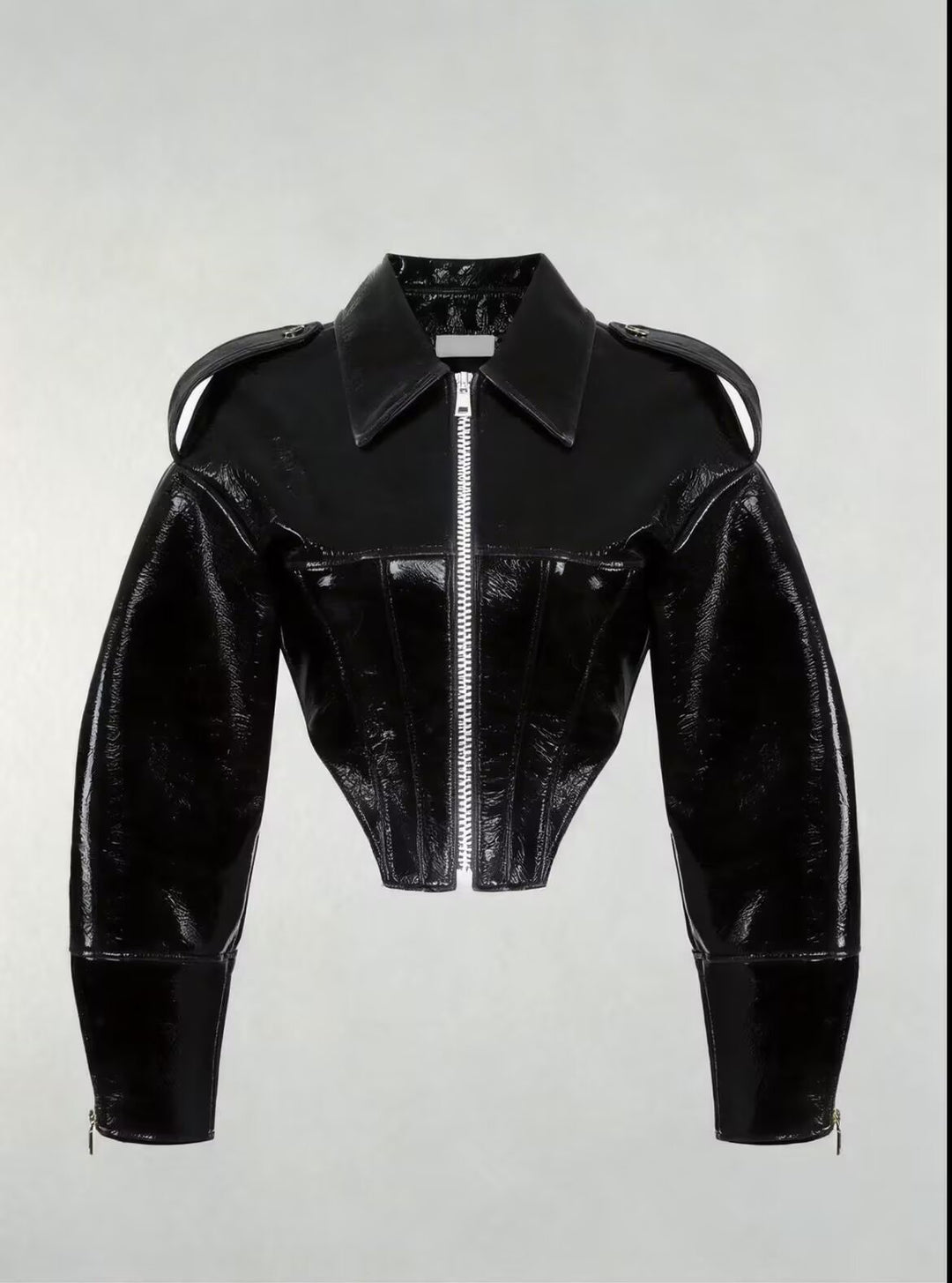 Damen kurz geschnittener Lackoptik-Blouson mit tailliertem Korsett-Schnitt Echo Archiv