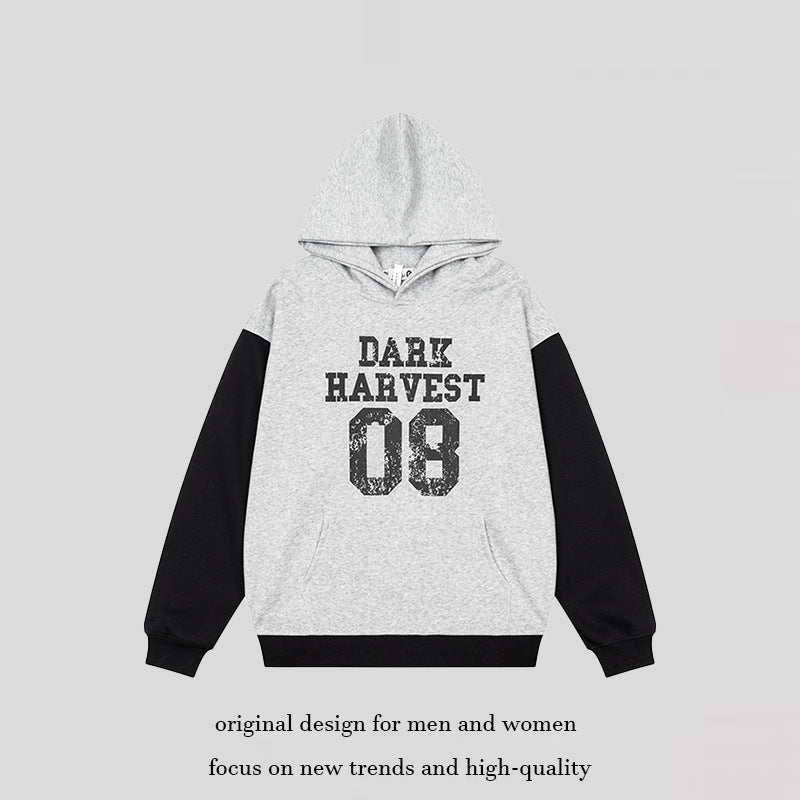 Damen Kapuzen-Sweatshirt im College-Style mit Kontrastärmeln, Kängurutasche und Vintage-Print Echoarchiv