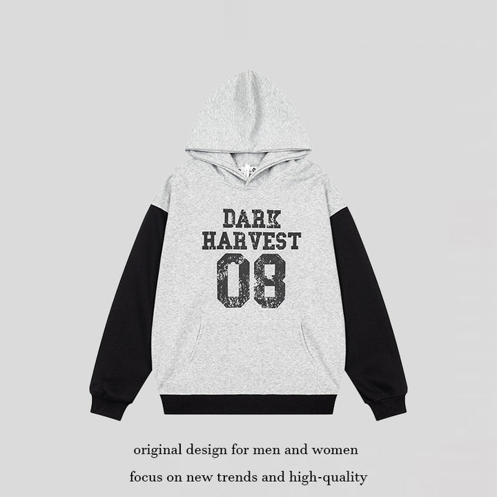 Damen Kapuzen-Sweatshirt im College-Style mit Kontrastärmeln, Kängurutasche und Vintage-Print Echoarchiv