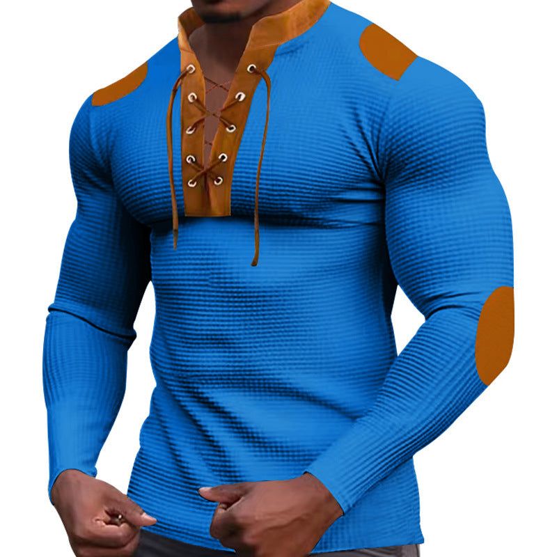 Herren Langarm-Henley-Shirt mit strukturiertem Gewebe und modischem Schnürdesign Echoarchiv