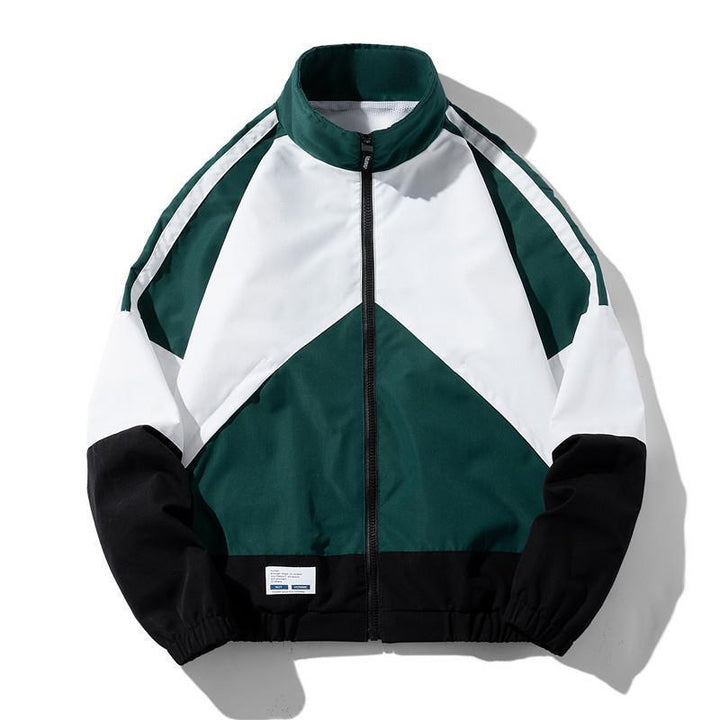 Herren Leichte Windbreaker-Trackjacke im geometrischen Colorblock mit Mesh‑Futter, Stehkragen & Reißverschluss Echoarchiv