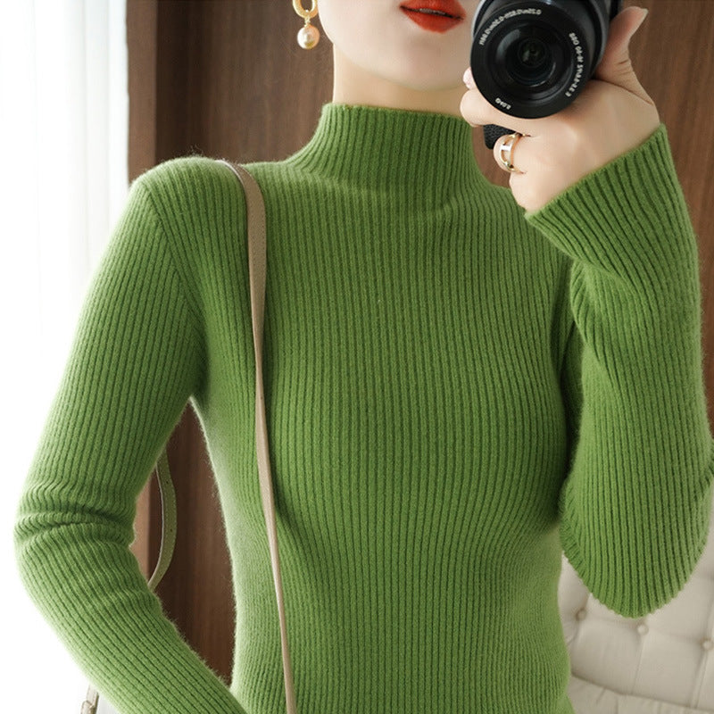 Damen Körperbetonter Rippenstrick-Rollkragenpullover mit Stretch-Effekt Echoarchiv