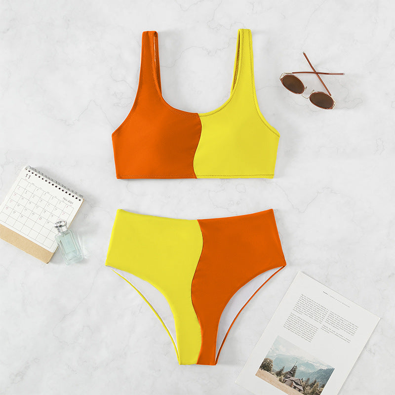 Damen Hochgeschnittenes Bikini-Set mit kontrastierenden Farbblöcken Echo Archiv