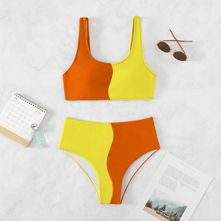 Damen Hochgeschnittenes Bikini-Set mit kontrastierenden Farbblöcken Echo Archiv