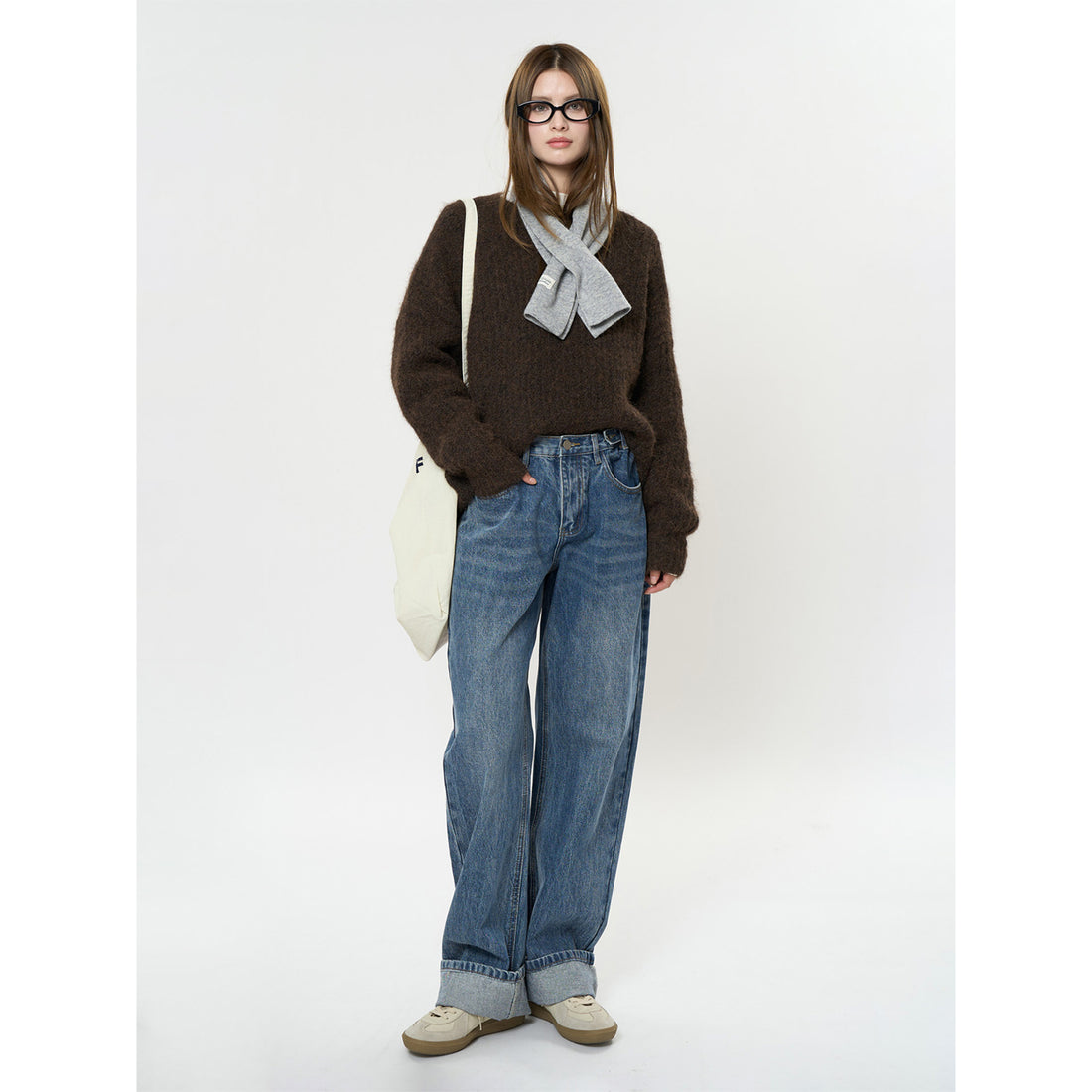 Damen Relaxte Vintage-Denim Baggy-Jeans mit hohem Bund und extra weitem Bein Echoarchiv