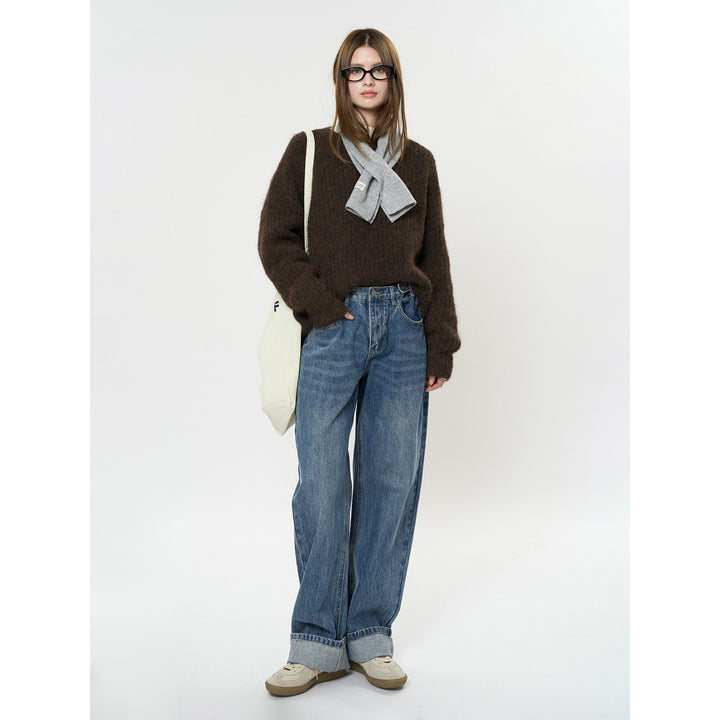 Damen Relaxte Vintage-Denim Baggy-Jeans mit hohem Bund und extra weitem Bein Echoarchiv