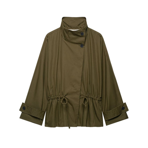 Damen Kurze Utility-Capejacke mit Tunnelzug, hohem Stehkragen und verstellbaren Ärmelriegeln Echoarchiv