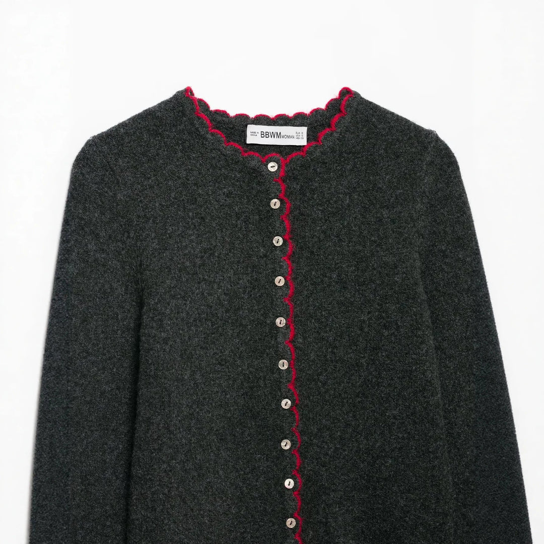 Damen Feinstrick-Cardigan mit Muschelkante und Perlmuttknöpfen Echoarchiv