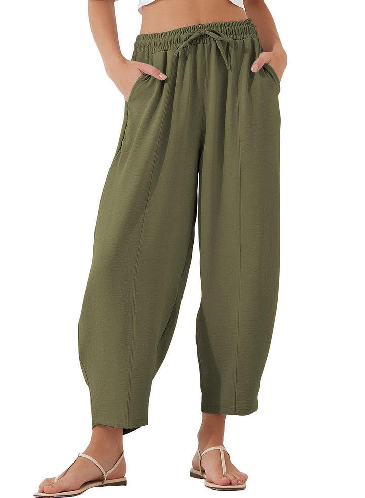 Damen Bequeme, weit geschnittene Sommerhose mit elastischem Bund und seitlichen Taschen Echo Archiv