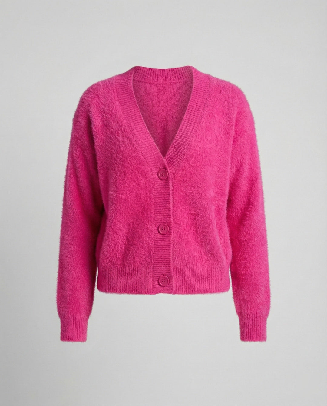 Damen Flauschiger V-Ausschnitt Cardigan mit Knopfdetail Echoarchiv
