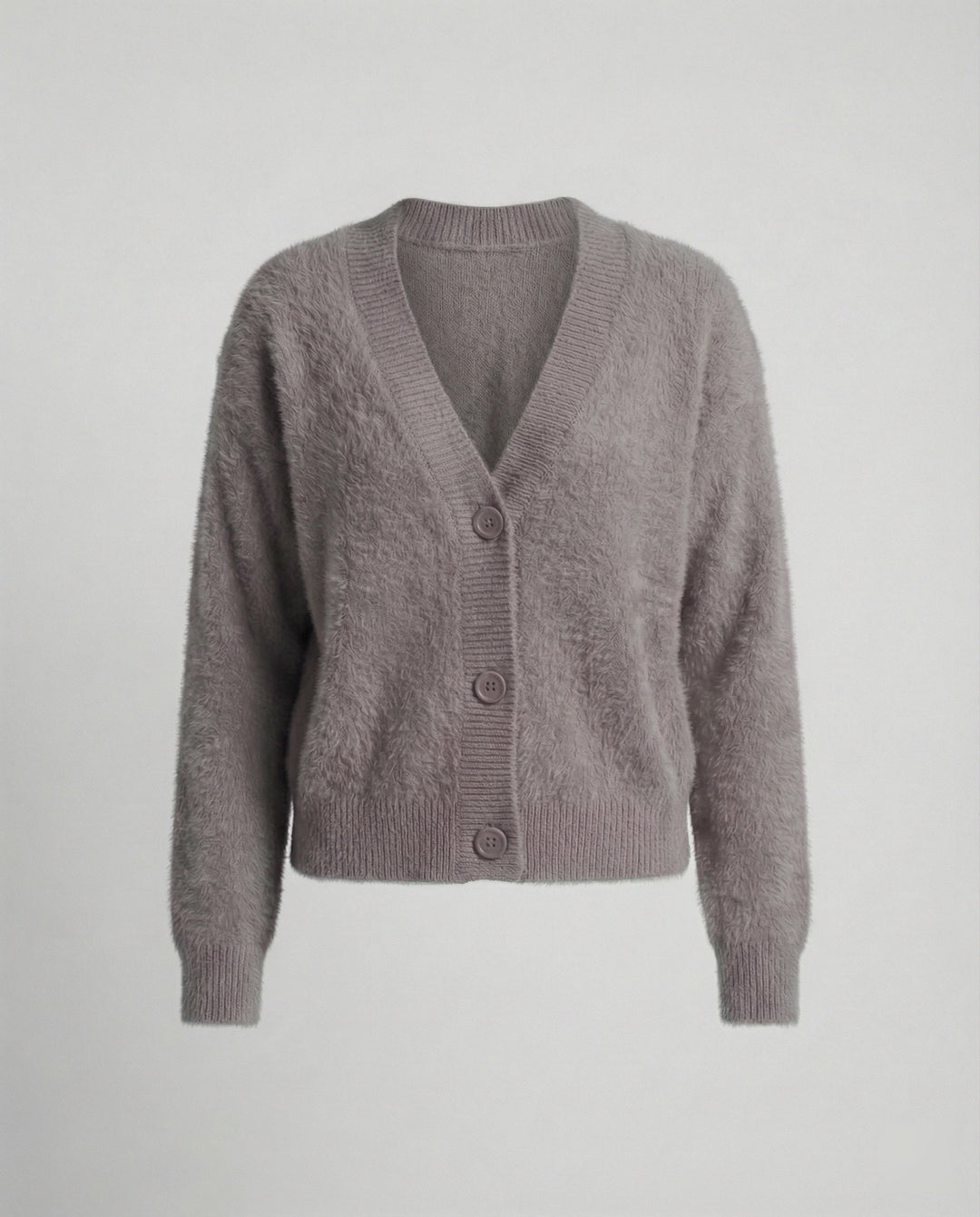 Damen Flauschiger V-Ausschnitt Cardigan mit Knopfdetail Echoarchiv