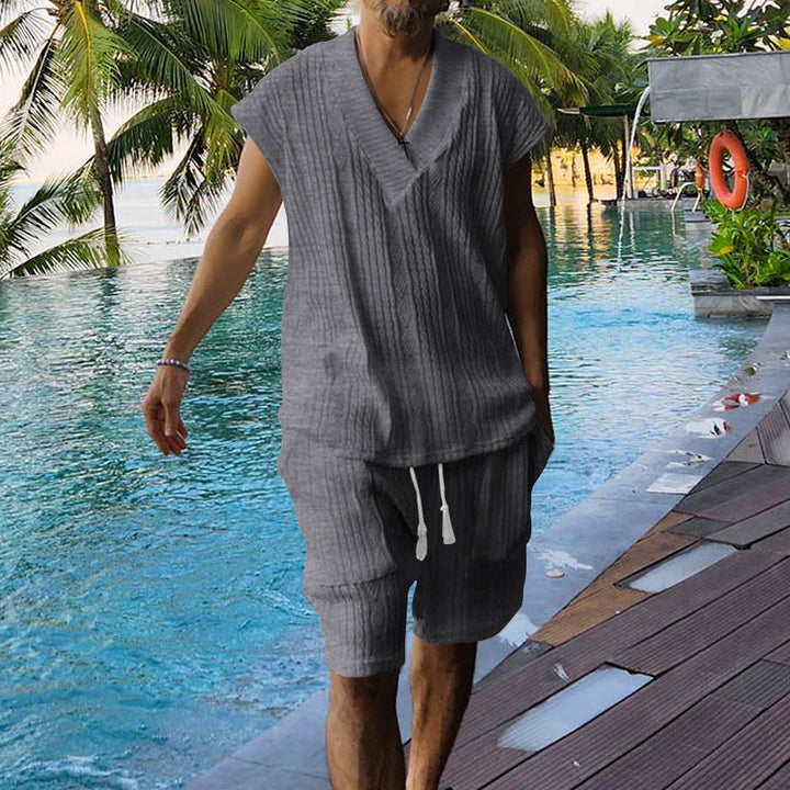 Herren lässiges Urlauboutfit mit stylish V-Ausschnitt und elastischem Bund Echoarchiv