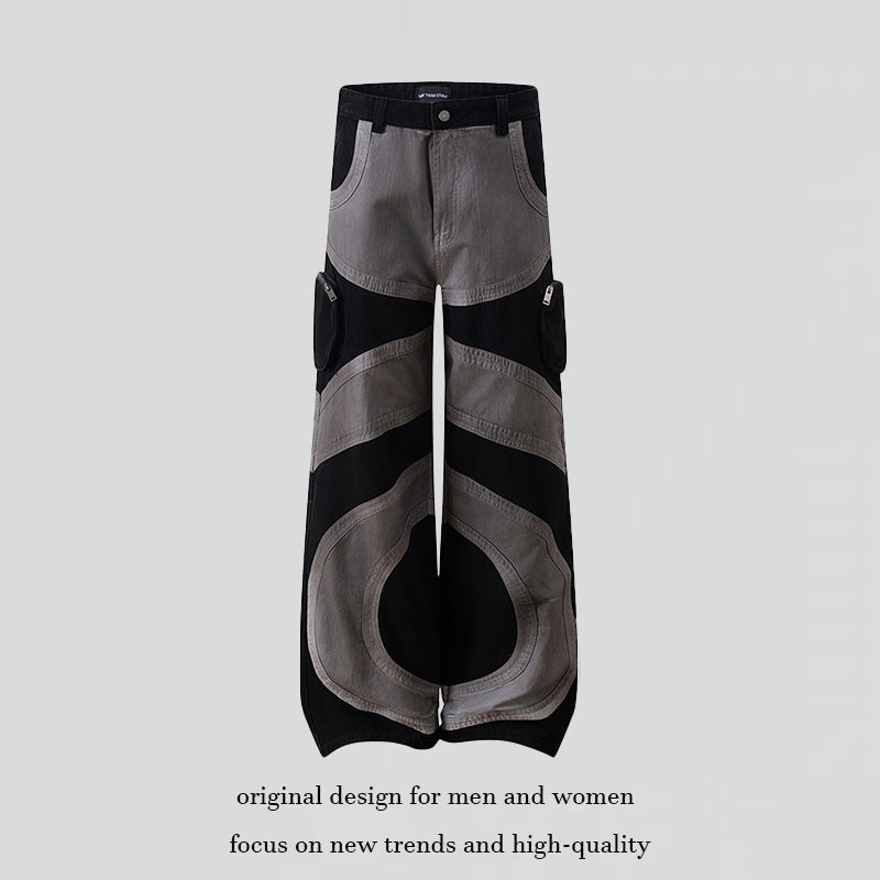 Damen weite Patchwork-Cargo-Culottehose mit aufgesetzten Zipper-Taschen und kontrastnähten Echoarchiv