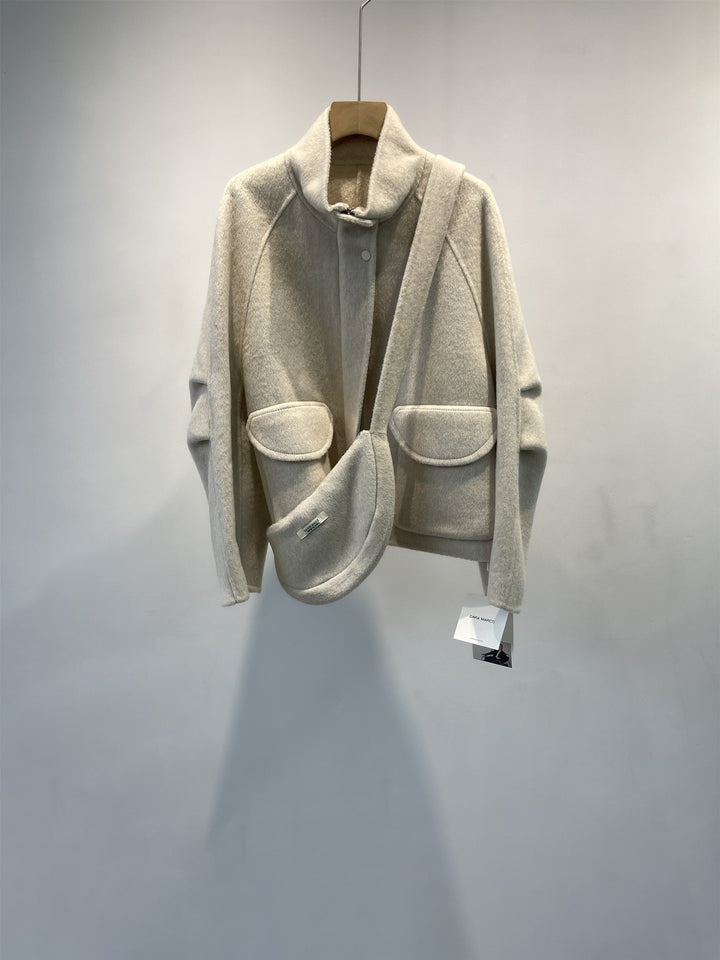 Damen Gemütliche Übergroße Wollmischung Jacke Echoarchiv