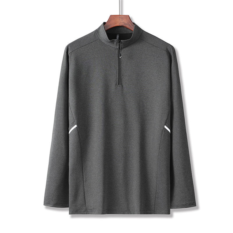 Herren Leichtes Sportliches Langarm-Poloshirt mit kurzem Reißverschluss und Stehkragen Echoarchiv