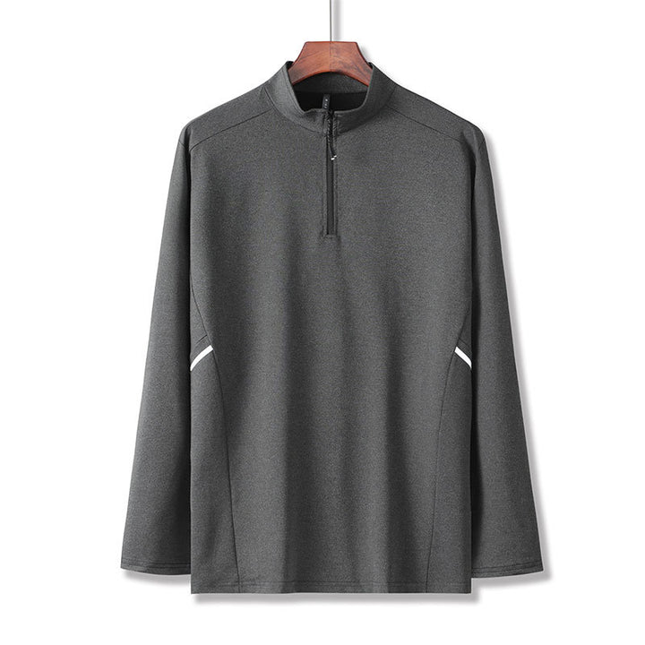 Herren Leichtes Sportliches Langarm-Poloshirt mit kurzem Reißverschluss und Stehkragen Echoarchiv