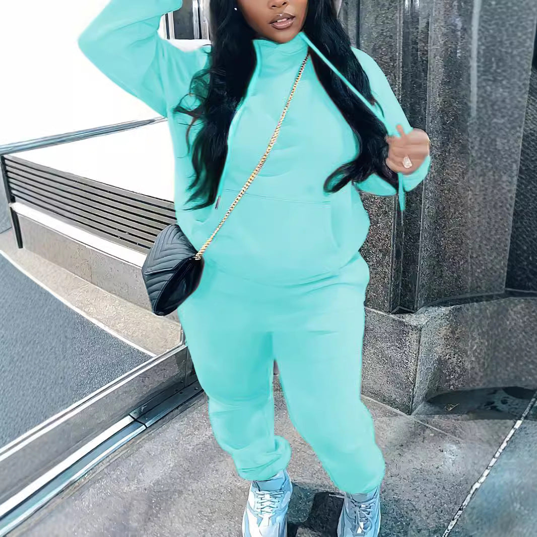 Damen nan kuscheliges Hoodie‑und Jogginghose Set mit hohem Kragen, Kängurutasche und tailliertem Bund Echo Archiv
