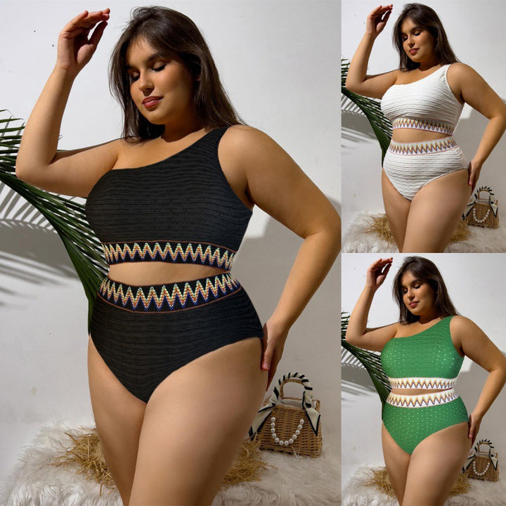 Damen Hochtailliertes Bikini-Set mit asymmetrischem Oberteil und dekorativem Muster Echo Archiv