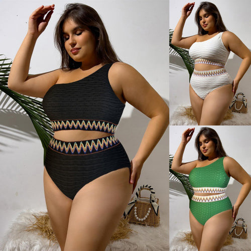 Damen Einseitiger Bikini mit geometrischem Muster und hohem Schnitt Echo Archiv